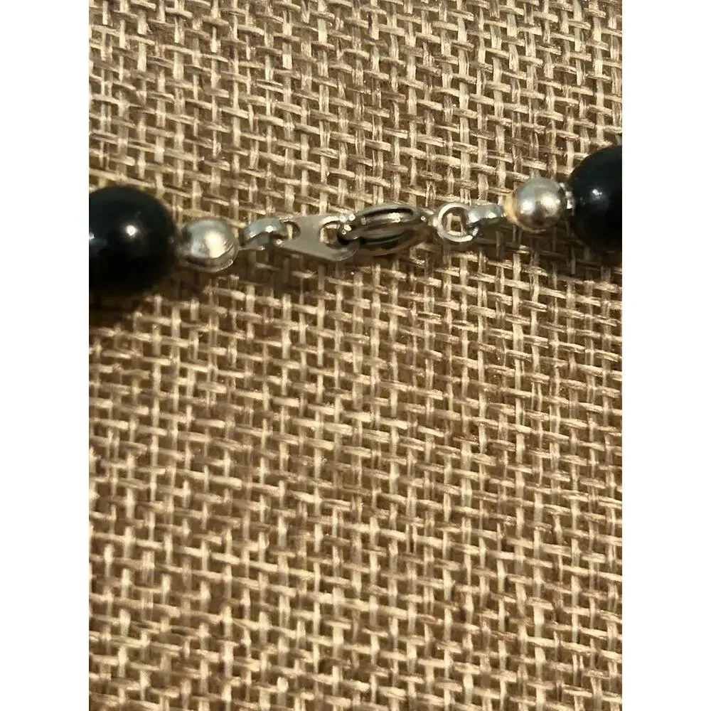 Vintage 90s Dual Strand Black Silver Bead Necklace Graduated Choker 18 Inch